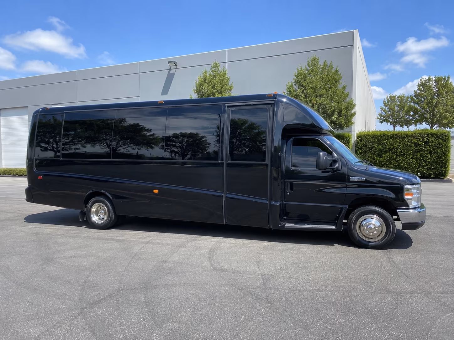 Group beside a Mercedes Sprinter limo in Centennial