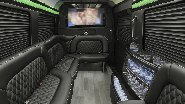 Interior of Centennial Party Bus Company's 14 Passenger Sprinter Limousine in Centennial