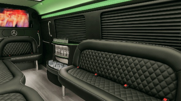 Interior of Charter Bus Company Commerce City's 14 Passenger Sprinter Limousine in Commerce City