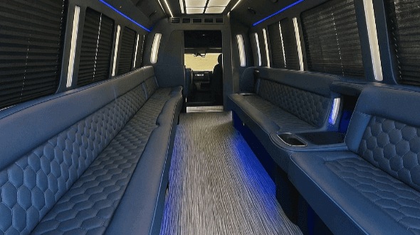 Interior of Charter Bus Company Aurora's 25 Passenger Party Bus in Aurora